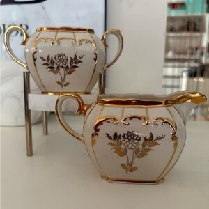 Sadler England Elegant Cream and Sugar Set with Gold Accents